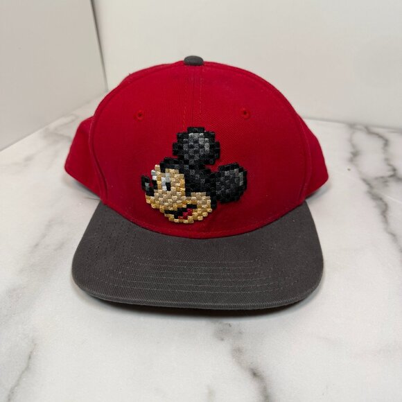 Disney Other - Disney Parks Mickey Mouse Pixel Snapback Hat Kids Youth 55cm Red Black